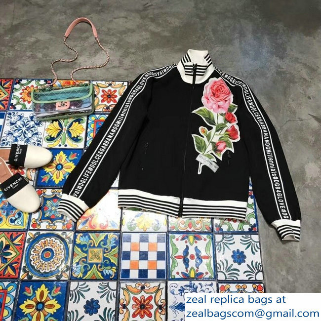 Dolce  &  Gabbana Logo Trim Floral Black Jacket And Pants Suit 2018
